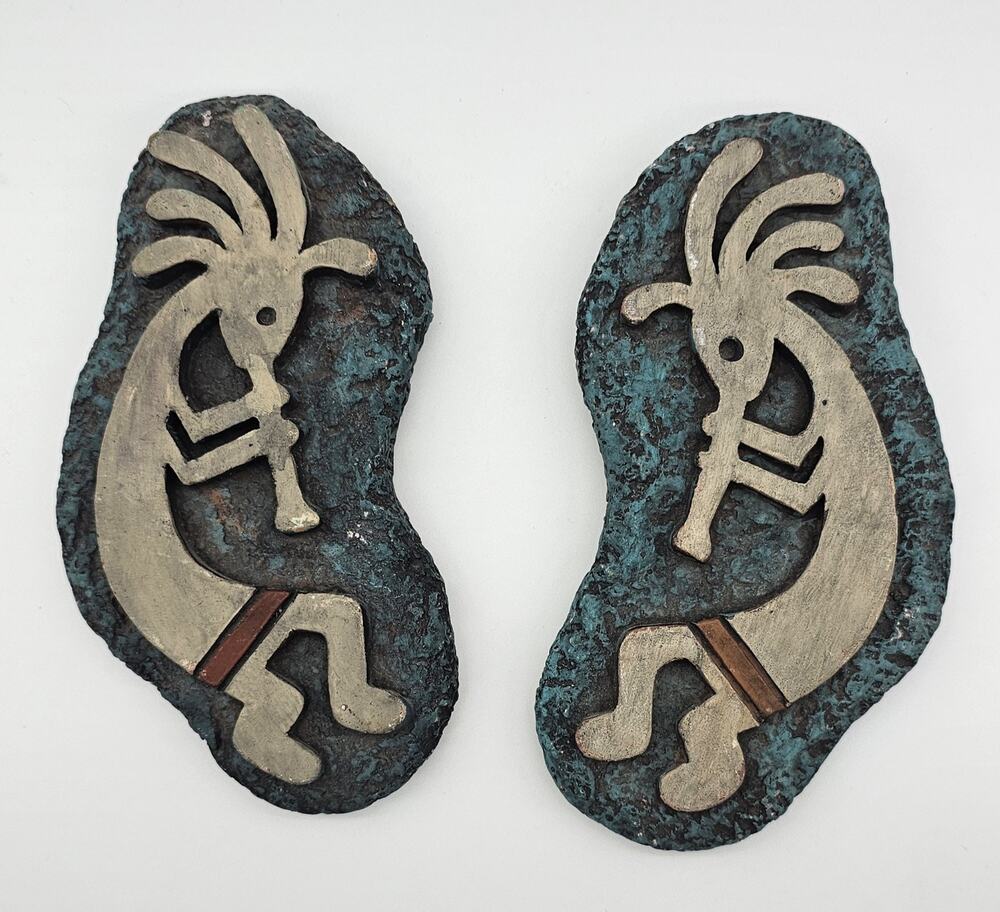 Set Of 2 Kokopelli Wall Art Native Southwest Clay Pottery Plaques